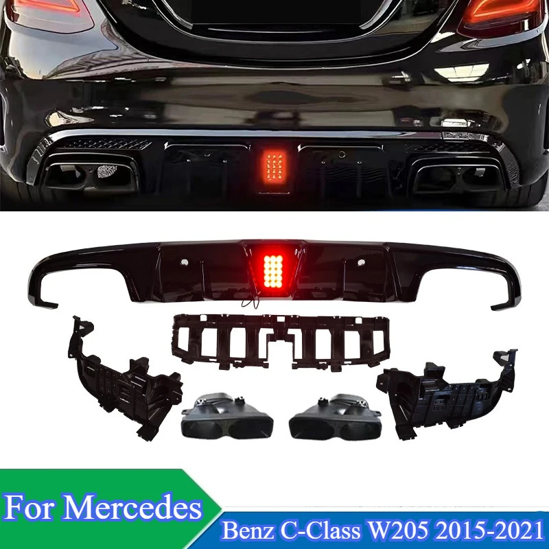 For Mercedes Benz C-Class W205 2015-2021 2Door Coupe Version Modify Brabus Style Rear Diffuser with Exhaust Endtips Auto Parts