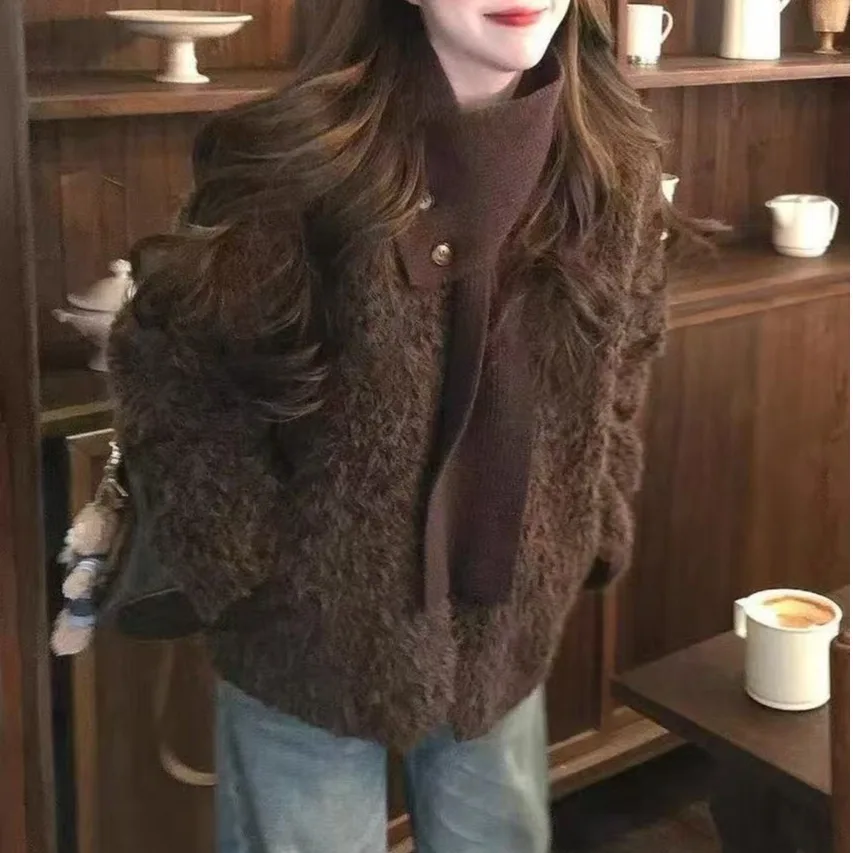 

Съемный шарф, дизайн из меха ягненка, женский экологически чистый свободный топ, повседневный свободный топ, подставка из синтетического меха, полиэстер