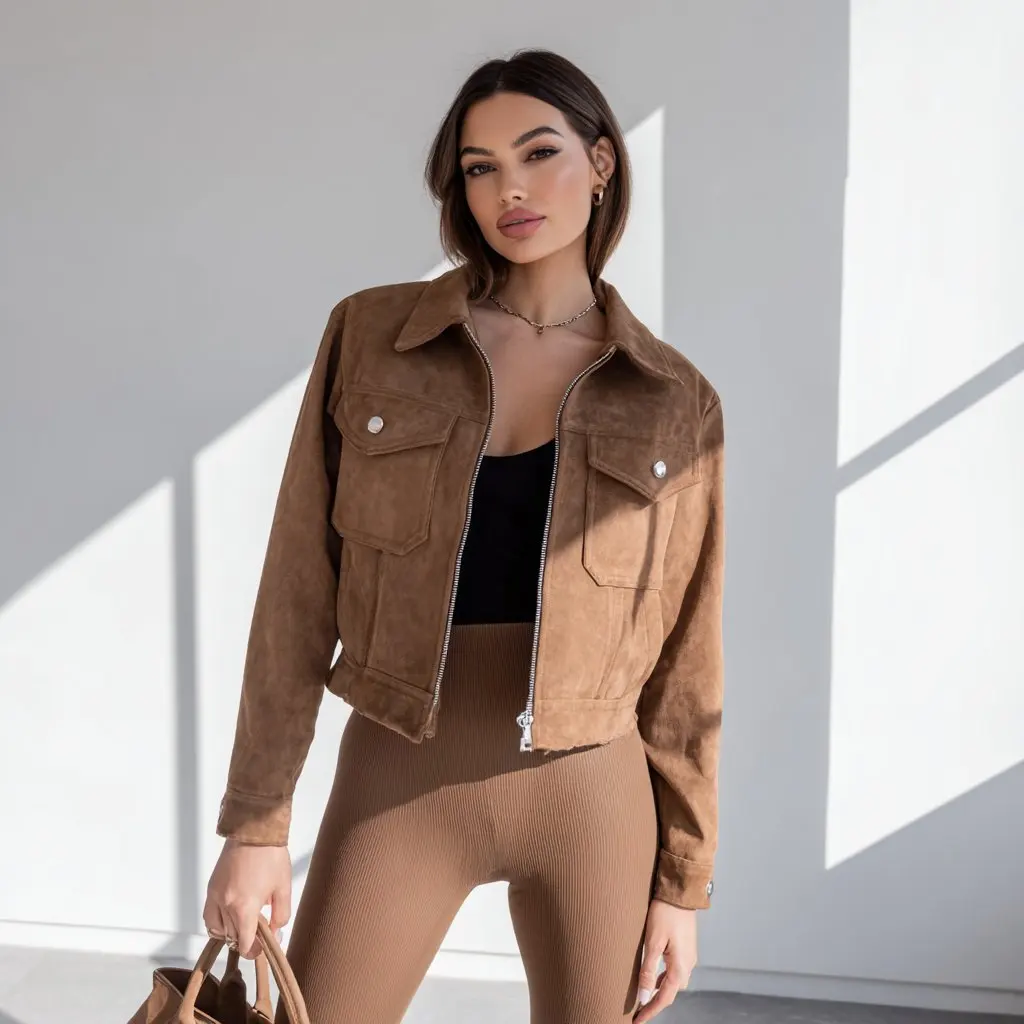 

Casual Style Spring Autumn Jacket Turn-down Collar No Decoration Women's Top Fashion Outerwear for Ladies