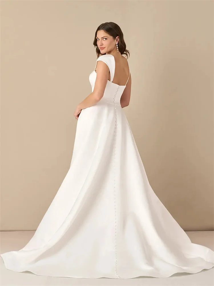 New Arrival Sweetheart Neckline Satin A-Line Wedding Dress Elegant Open Back Button Floor Length Cathedral Train Gown For Bride