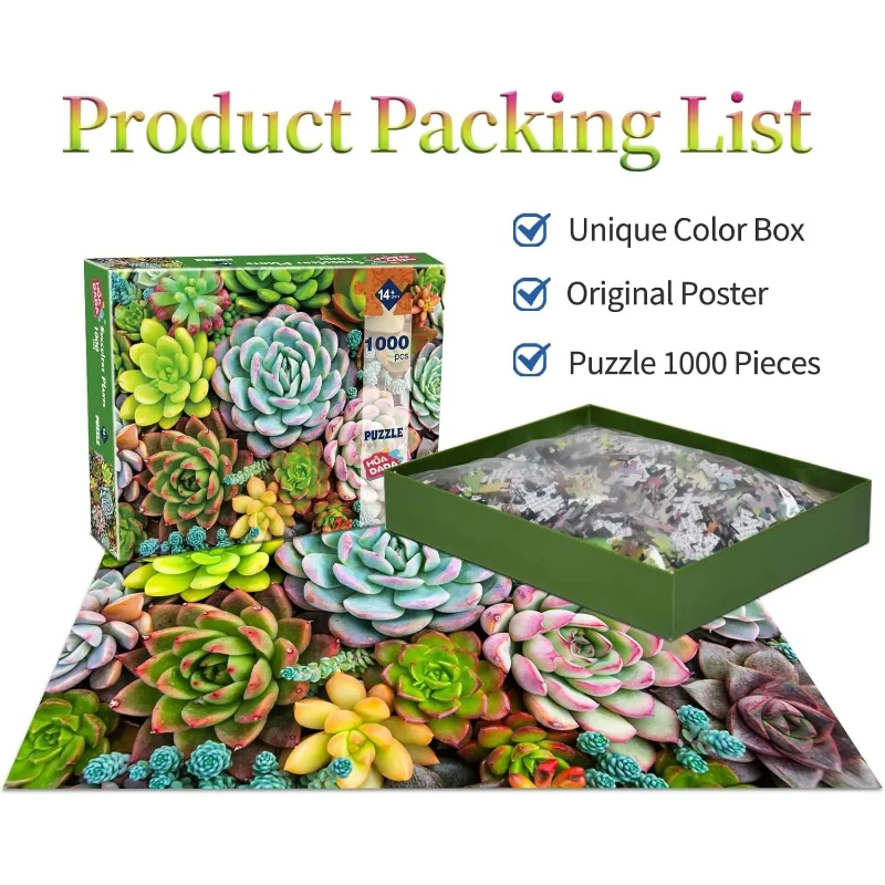 Jigsaw Puzzles 1000 Pieces for Adults Succulent Plants Puzzles Unique Shape Pieces Family Games Puzzle (27.56