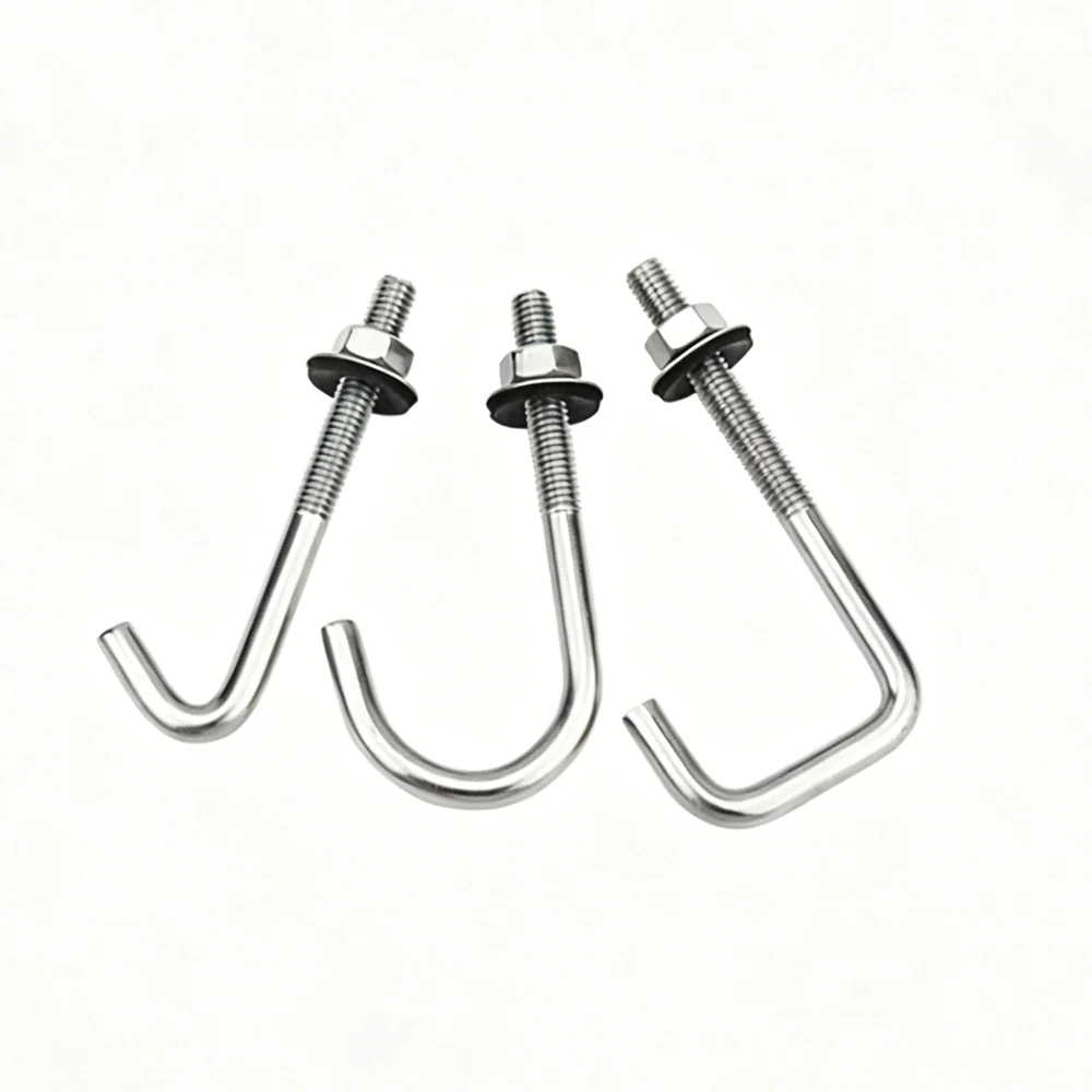 Square Irregular J Hook Screw 304 Stainless Steel Right Angle Hook Bolt Hardware For Ceiling Wall Fixing