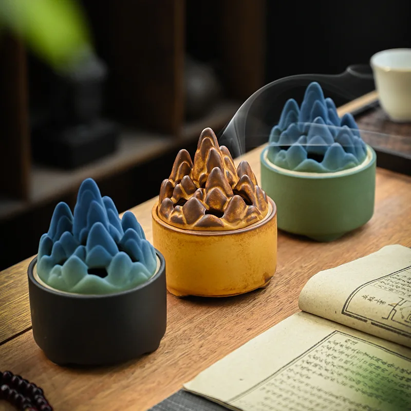 Retro Ceramics  Hollow Out Incense Stick Burner Color Yamagata Incense Holder with Cover Home Decoration Sandalwood Cense