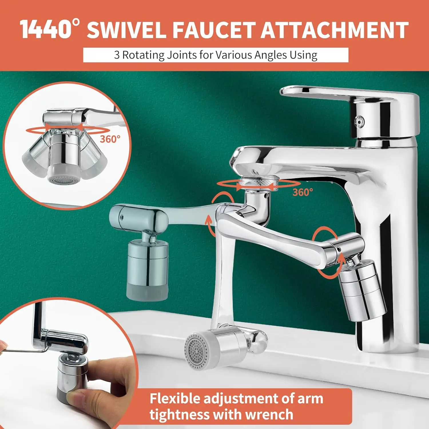 Universal 1080° Rotation Faucet Extender Plastic Dual Mode Sprayer Head Bubbler Nozzle for Kitchen Washbasin Robot Arm Tap