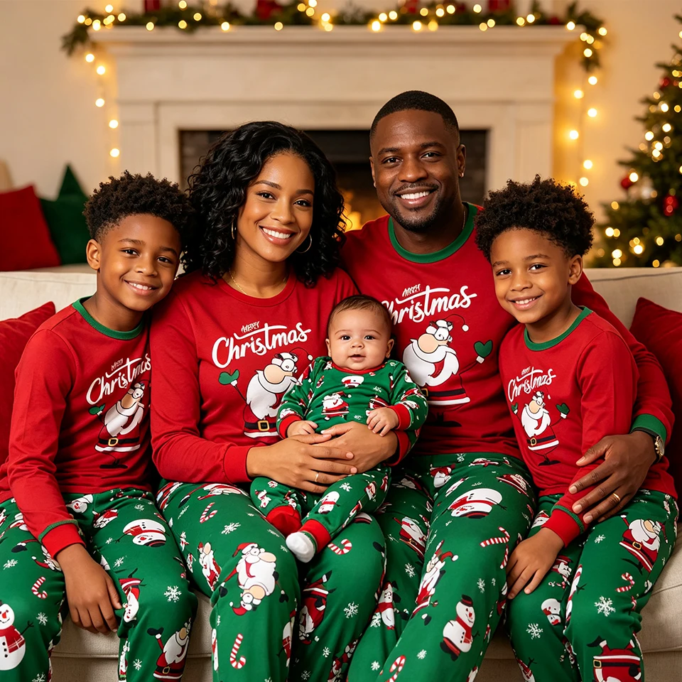Santa Claus & Snowman Print Matching Family Christmas Pajamas Set Soft Holiday Sleepwear for Men Women Kids Toddler Boys Girls