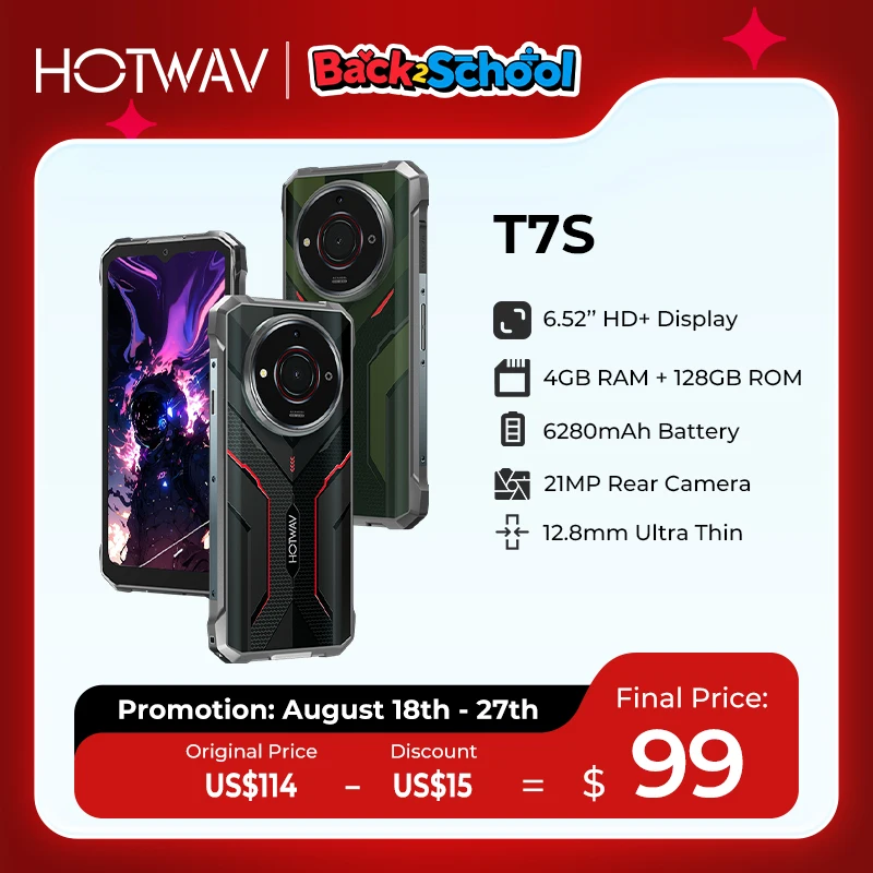 [World Premiere] HOTWAV T7S Ultra Thin Rugged Smartphone 6.52'' HD+ 4GB RAM 128GB ROM MobilePhone 6280mAh Battery 21MP Cellphone
