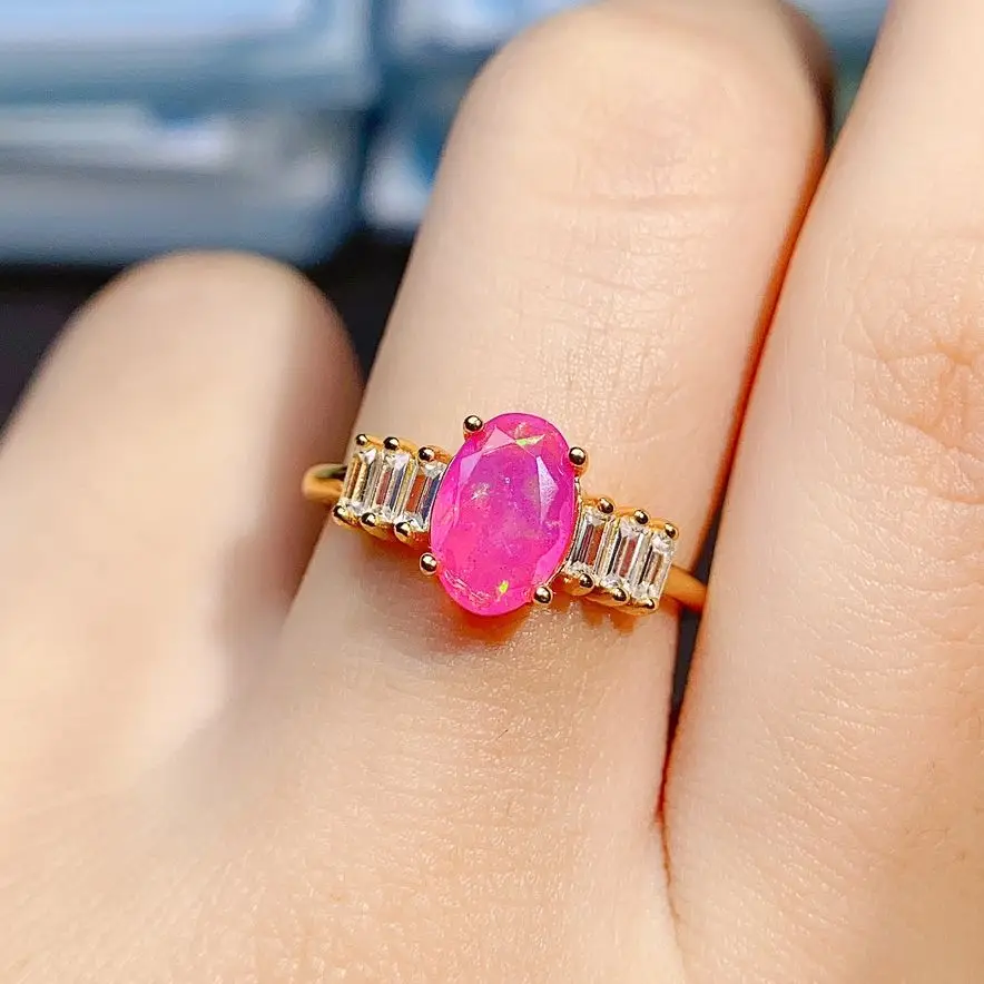 Women October Birthstone Ring 925 Sterling Silver Natural Pink Opal Engagement Anniversary Ring