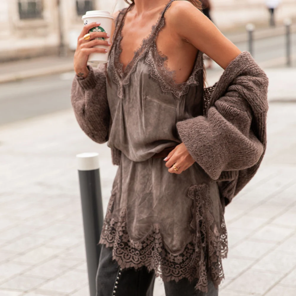 Women Summer Chic Sexy Satin Lace Trim Tanks Mini Dress y2k Aesthetic Sleeveless Backless V-neck Club Party Beach Dresses