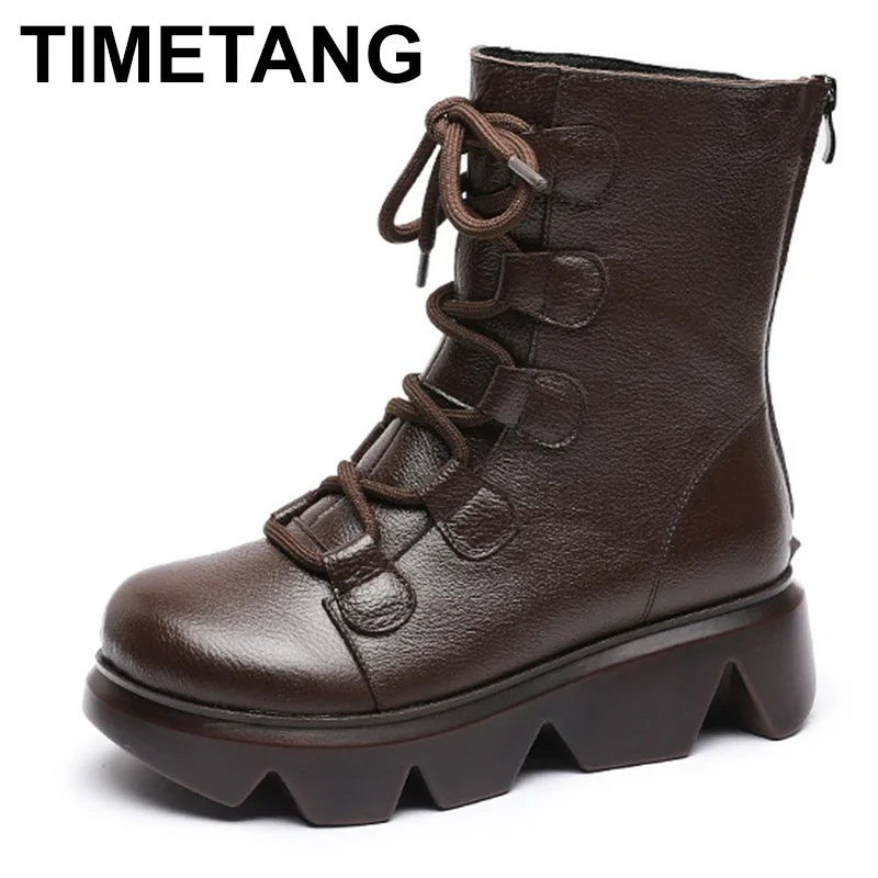 Promotion Classic Retro Spring Genuine Leather Boots Platform Non-slip  Boots Comfort Warm Shoes Winter Women's Boots