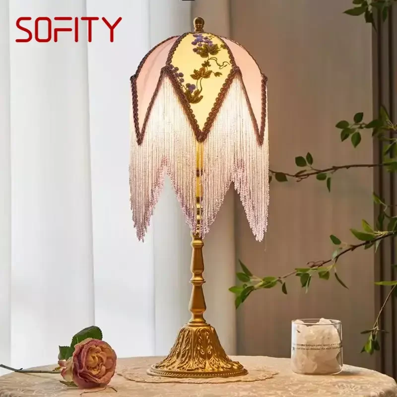 

SOFITY French Tassels Table Lamp American Retro Living Room Bedroom Villa European Pastoral Creative Desk Light