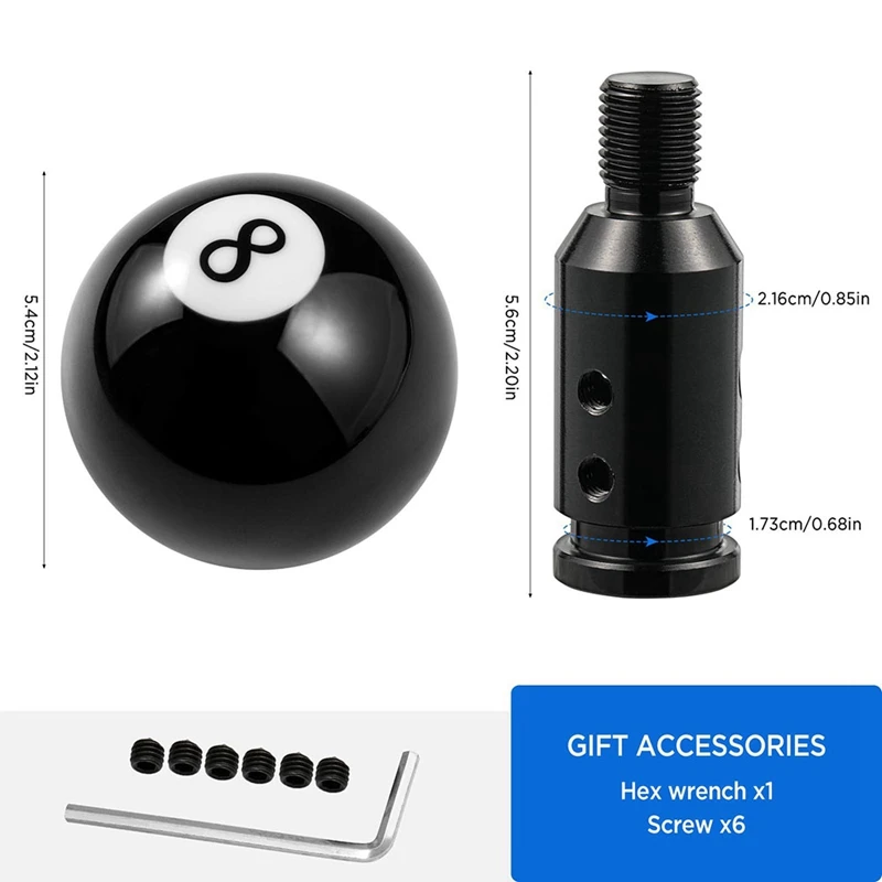 Ball Shift Knob, Billiard Black Round Shifter Knob, Manual Gear Shift Knob With Adapter For Non-Threaded Shift Knob