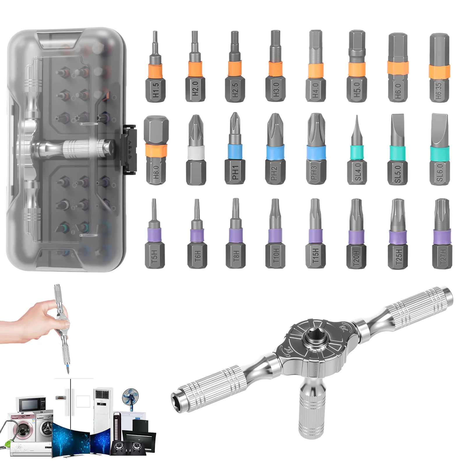 

25 in 1 Ratchet Screwdriver Set Multifunctional Magnetic Screwdriver Repair Tool with 24 Bit and Detachable T Handle for Tight
