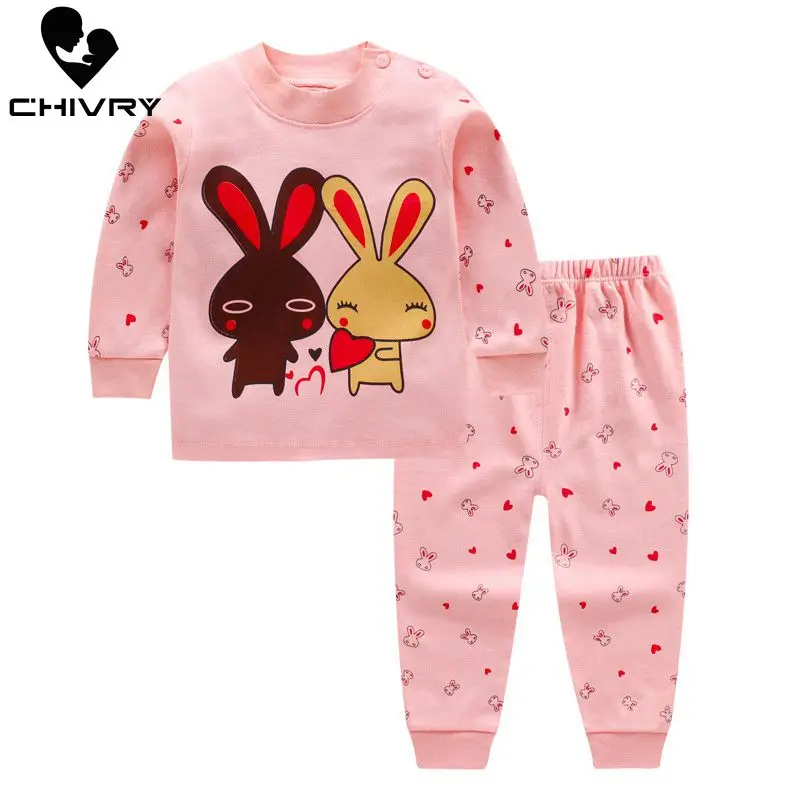 Neue 2022 Kinder Mädchen Jungen Pyjama Sets Cartoon Drucken Lange Hülse O-ansatz Nette T-Shirt Tops mit Hosen Baby Herbst Schlafsack kleidung