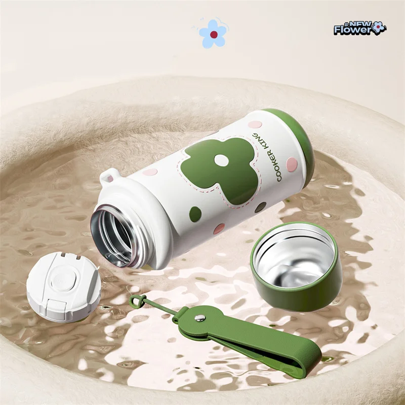 كوب ترمس كينغ 540 مللي للأطفال من الفولاذ المقاوم للصدأ زجاجة مياه معزولة مانعة للتسرب كوب قهوة بنمط كرتوني مع حزام #5