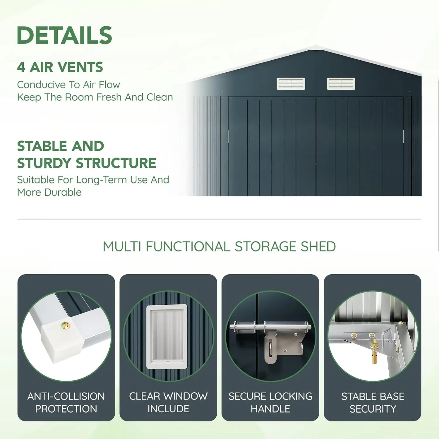 10x12X7.5FT Outdoor Steel Storage Shed with Lockable Doors and Frame Floor, Perfect for Garden, Backyard, and Patio, Custom - view 4