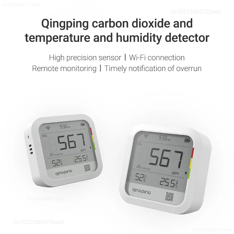 Xiaomi Qingping Carbon Dioxide Detector Small Mini Thermometer Hygrometer LCD Digital Display Household Multi-function Indoors