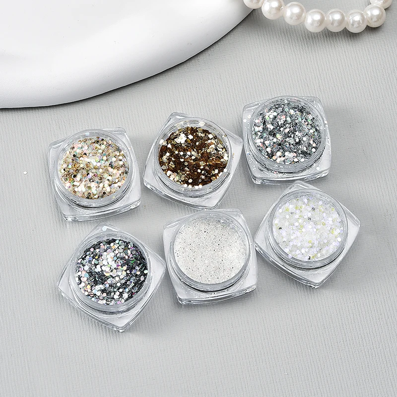 6 pots/ensemble fard à paupières paillettes Gel crème visage cheveux corps ongles paillettes Gel coeur étoile lune paillettes lâches Festival maquillage décorations