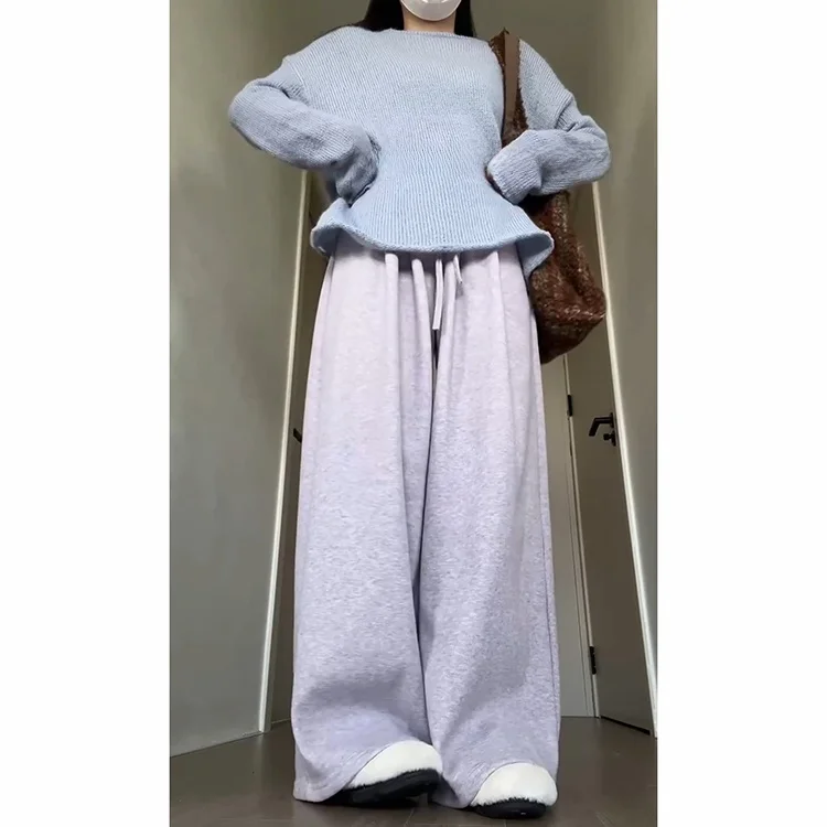 Pantaloni dimagranti a gamba larga lavorati a maglia con noodle di riso Coreano Sle Casual a vita alta Elastico Comodo Autunno Inverno da donna Pendolari...