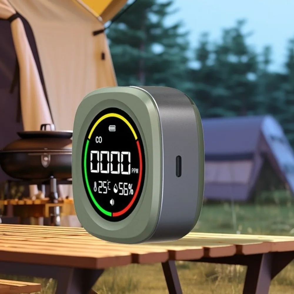 كاشف أول أكسيد الكربون 3 في 1، شاشة LCD عالية الوضوح، كاشف درجة الحرارة والرطوبة القابل لإعادة الشحن، مغناطيسي