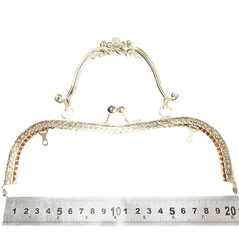 20.5cm Metal Purse Frame Handle Clutch Bag Accessories DIY Kiss Clasp Lock Bronze Embossing M-shaped HandBag Hardware