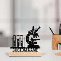 1pc Fashion personalized custom Scientist Metal statues Metal Art with Wooden Base Ideal for Stargazers, Study, Science Room Dec