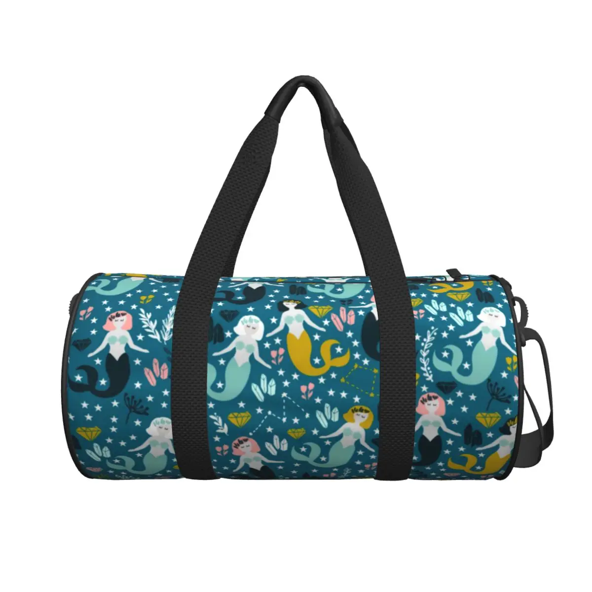 Cute Mermaid Gym Bag Stars And Floral Print Oxford Sports Bags Large Swimming Design Handbag Cute Fitness Bag For Men