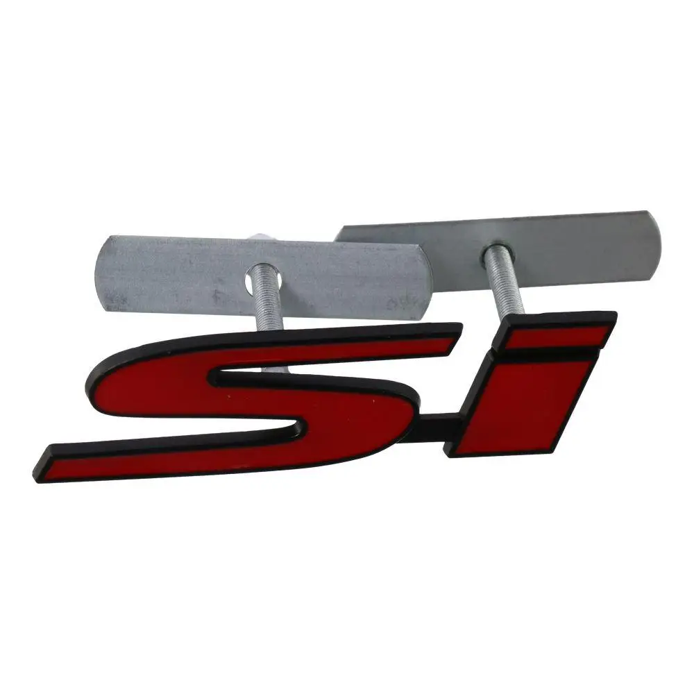 Metal Si Head Front Hood Grille Emblem Red Letter Style 3D Logo Car Badge 3.94*1.10in Car Badge Sign Replacement