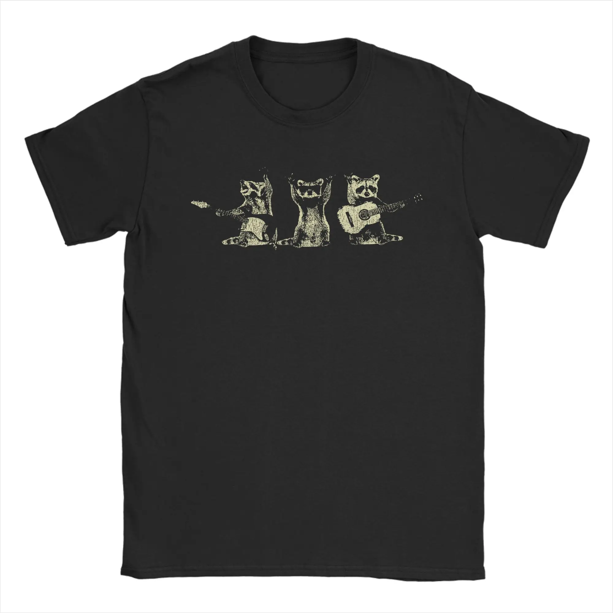Funny Funny Raccoon Music Band Electric Acoustic Guitar Racoons T-Shirts Men O Neck Cotton T Shirts Tees 4XL 5XL 6XL Clothing