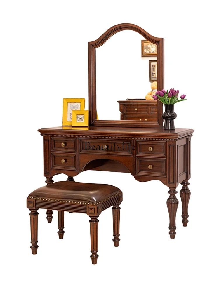 

LJYAmerican-style Solid Wood Dressing Table Bedroom Makeup Desk with Drawers Integrated Storage Vanity