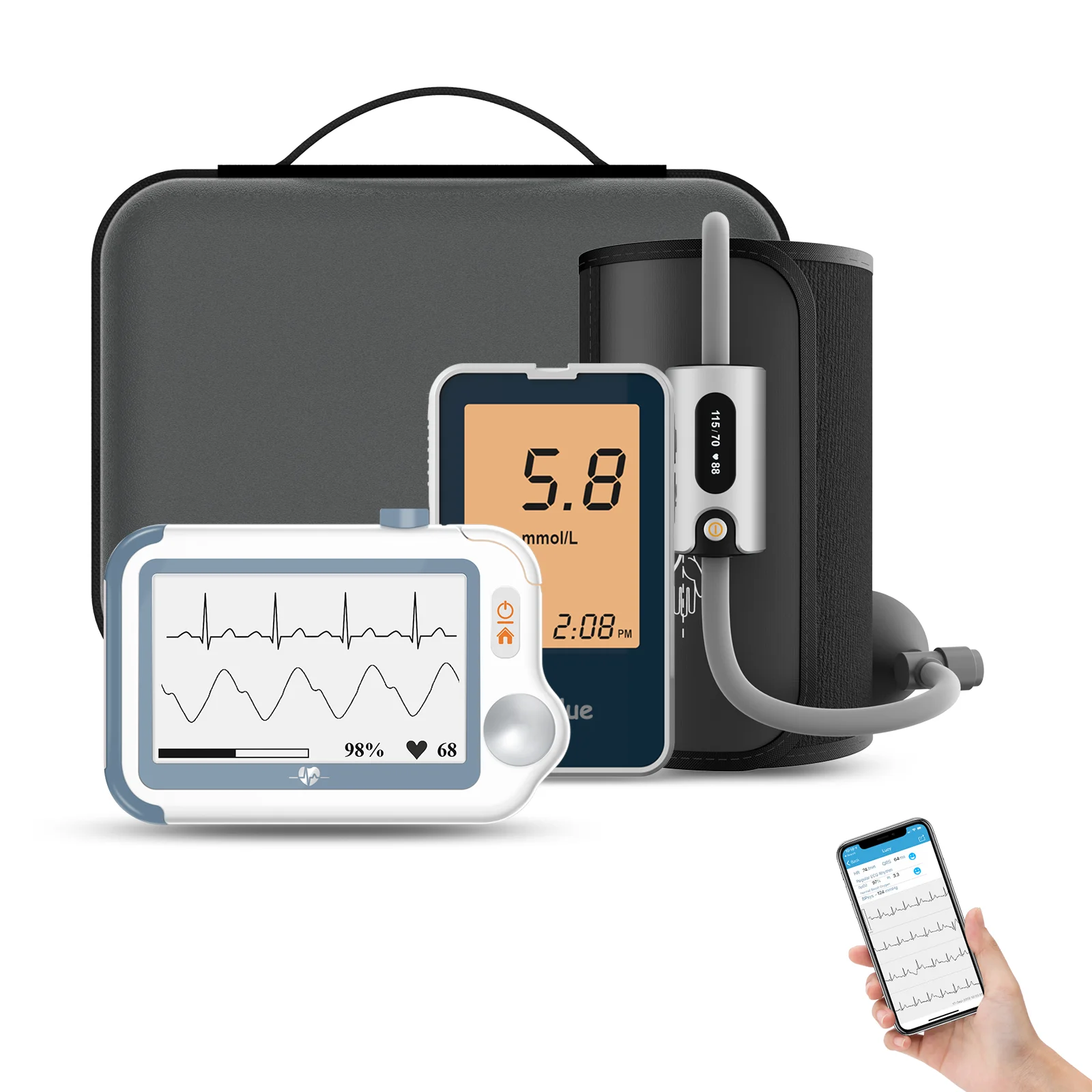 Viatom Checkme Suit Vital Signs Monitor Portable with Temperature Manual Aneroid Sphygmomanomete Ecg and Pulse Oximeters