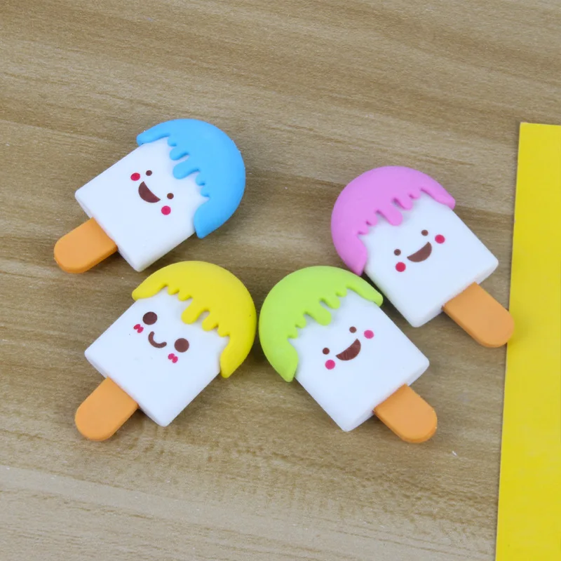 

50PCS Cartoon cute ice cream eraser, popsicle shaped rubber, student stationery, learning supplies