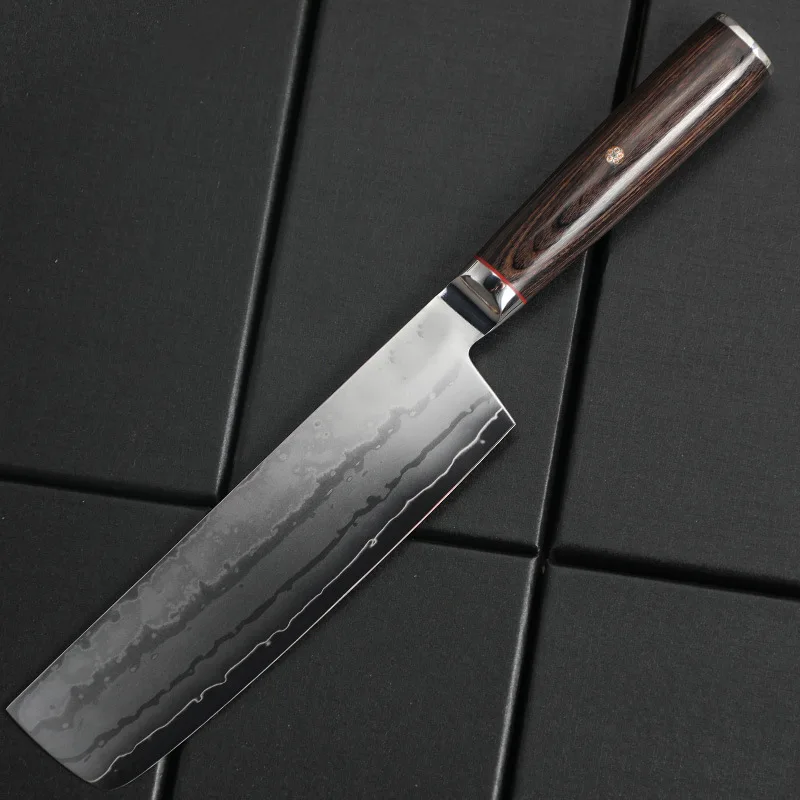 

7-дюймовый нож Nakiri, 9-слойная сталь, 10Cr15CoMov, лезвие с деревянной ручкой, нож для нарезки овощей, тесак для мяса, японские кухонные ножи