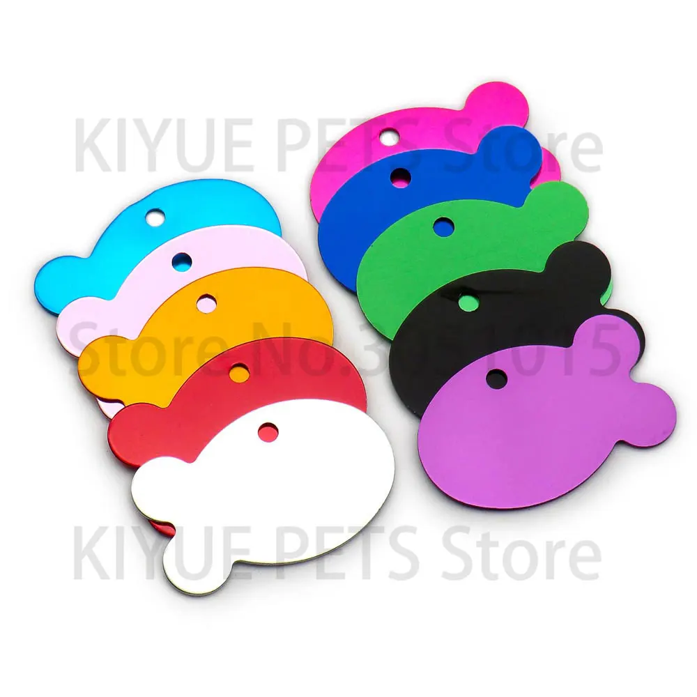 Venta al por mayor, 20 piezas, nombre grabado, número de teléfono para mascota, perro, gato, etiqueta de identificación, Collar, llaveros coloridos, Collar colgante, etiqueta láser de aluminio