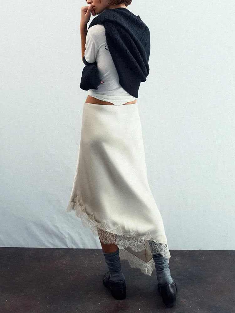 High-End Winter New Arrival Women's Dr ZA2025 Lace Decorated Silk Satin Skirt Ele Ethnic Stage Costume 2025