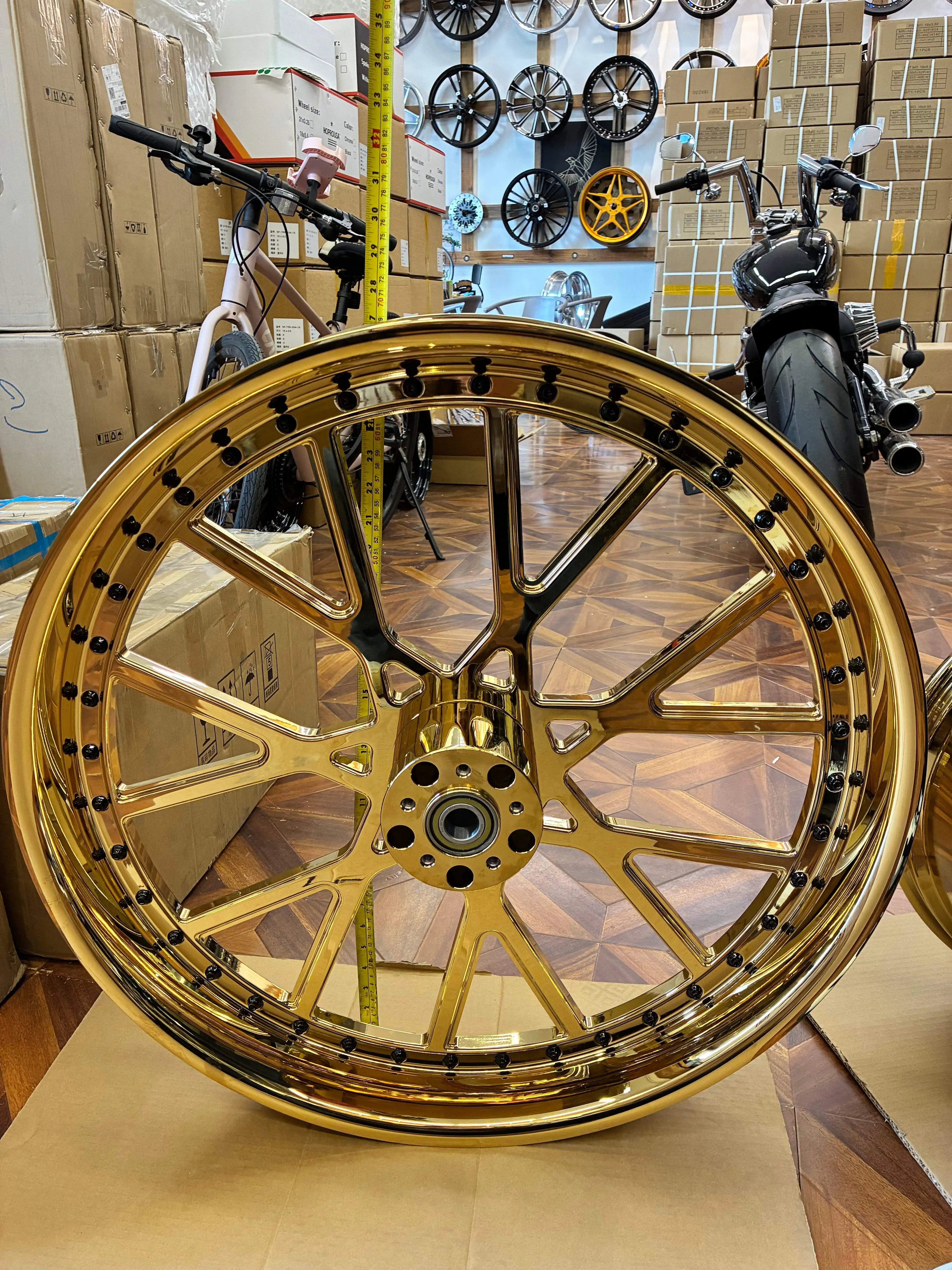 Motorcycle PartsT6061 Custom Made 16-26 Inch Chrome Gold Forged Aluminum Motorcycle Wheels For Softail Fatboy Breakout Touring60