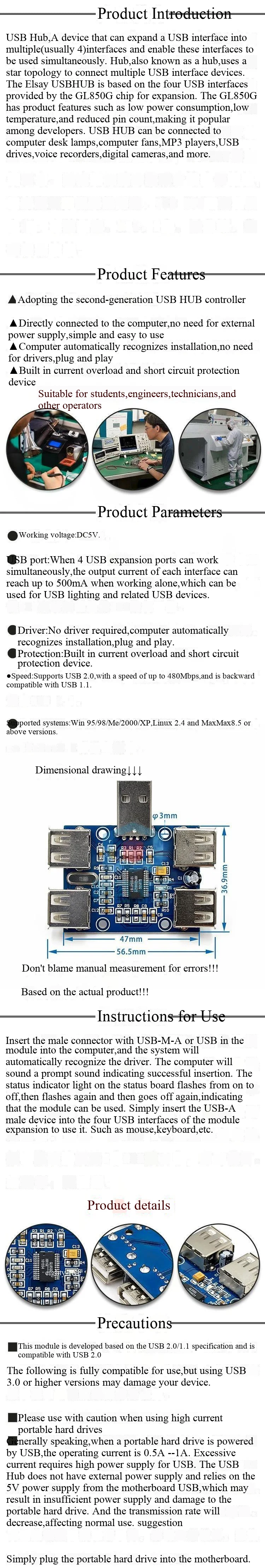 USB-Hub USB2.0-Hub 4-Port-Controller USB-Erweiterungsmodul GL850G-Chip – Detail 2