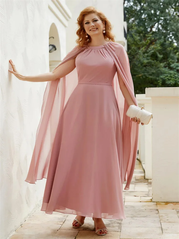 

Hot Selling Jewel Neckline Long Flutter Sleeves Chiffon Mother of The Bride Dresses Elegant Back Zipper Floor Length Gown 2024