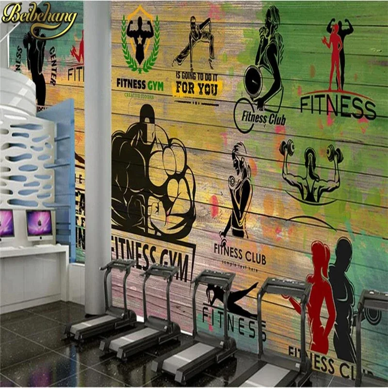 Custom Graffiti Vintage Plank Sports Fitness Wallpapers Muscle Man Living Room Background Decor Beibehang