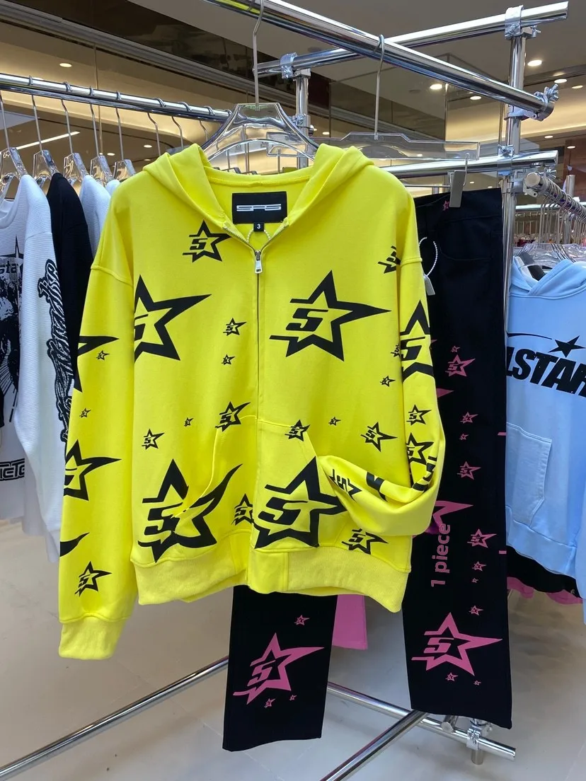 

American Sle Five Point Star Zip Hoodie Pure Cotton Zipper Sweatirt Faionable Loose Fit Youth Casual Urban Wear