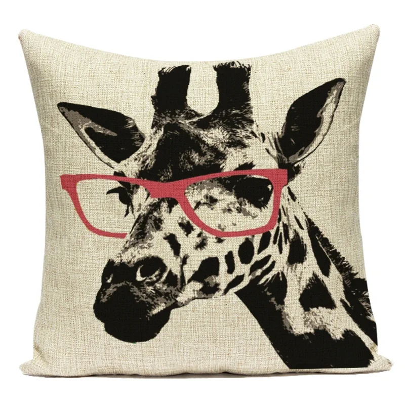 Pillow Lovely Animals Sika Deer Giraffe Pillow Cover Decorative Polyester Sofa Home Cushion Cover for Living Room Decoration