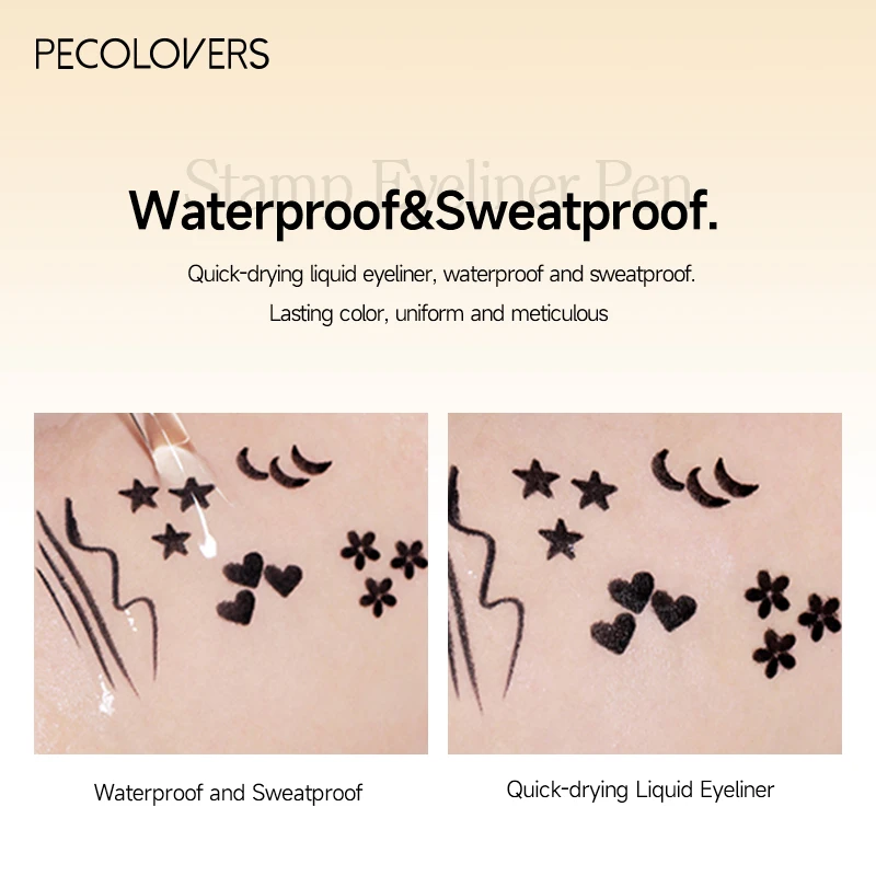 1pcs Black Eyeliner Pen Waterproof Not Blooming Long-lasting Eye Pencil Double Head Moon Star Heart Flower Liquid Eyeliner Pen