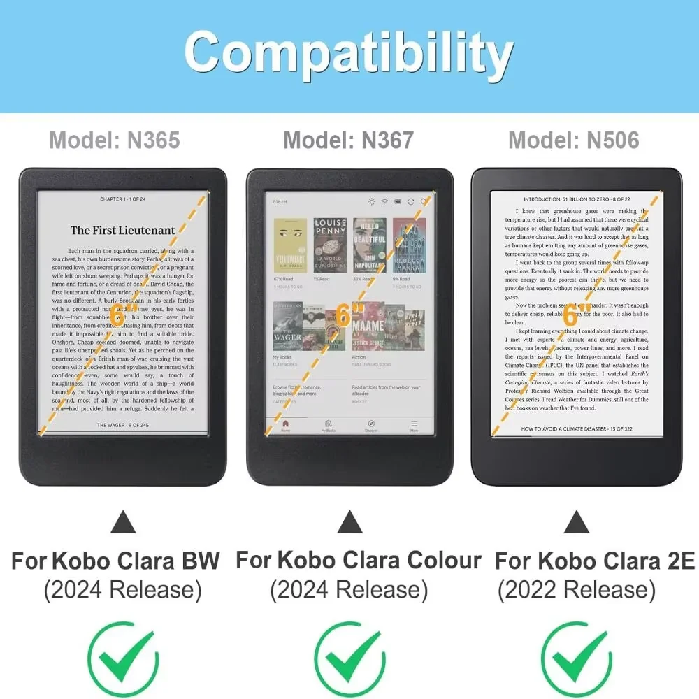 Case for Kobo Clara Colour BW 2024 Smart 6 inch e-Reader,  Fit for N365/ N367 Protective Cases with Origami Stand