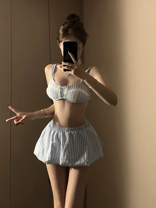 

Новый купальник-бикини для женщин: сексуальный, для небольшой груди, с эффектом пуш-ап, для отдыха на островах и термальных источников, студенческий, из двух частей, с юбкой