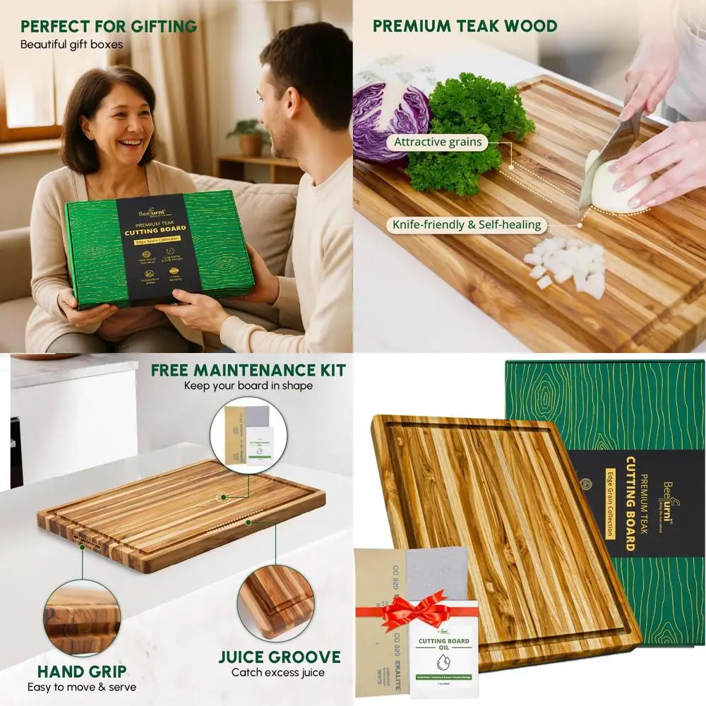 

Прочная разделочная доска из тикового дерева с пазом для сока и рукояткой, 20x15x1,25, кухонная и сервировочная доска, отлично подходит для мясного блока,