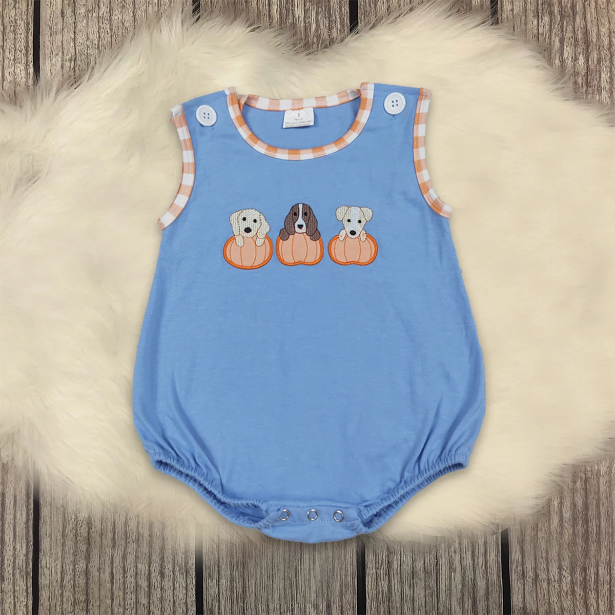 

Toddler Thanksgiving Children Embroidery Dogs Bows Pumpkins Romper Boys Kids Newborn Coverall Bubble Cotton Bodysuit Wholesale