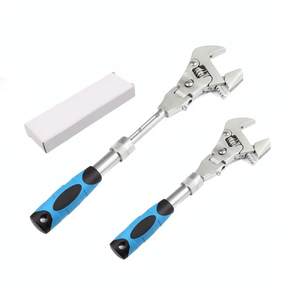 DZT 10 Inch Versatile Retractable Adjustable Wrench Folding Head Ratchet Spanner Plumbing Air Conditioner Repair Tool