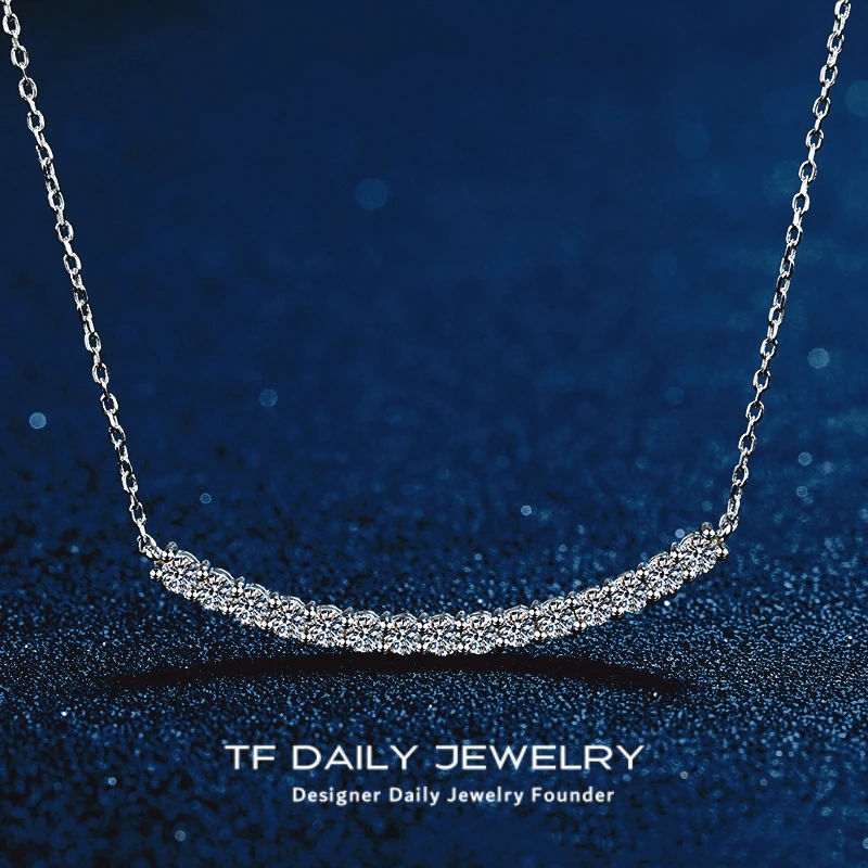 

Classic 18K White Gold Smile Necklaces for Women 0.45/0.9ct Moissanite Diamond Necklace Wedding Fine Jewelry Gril Gift for party