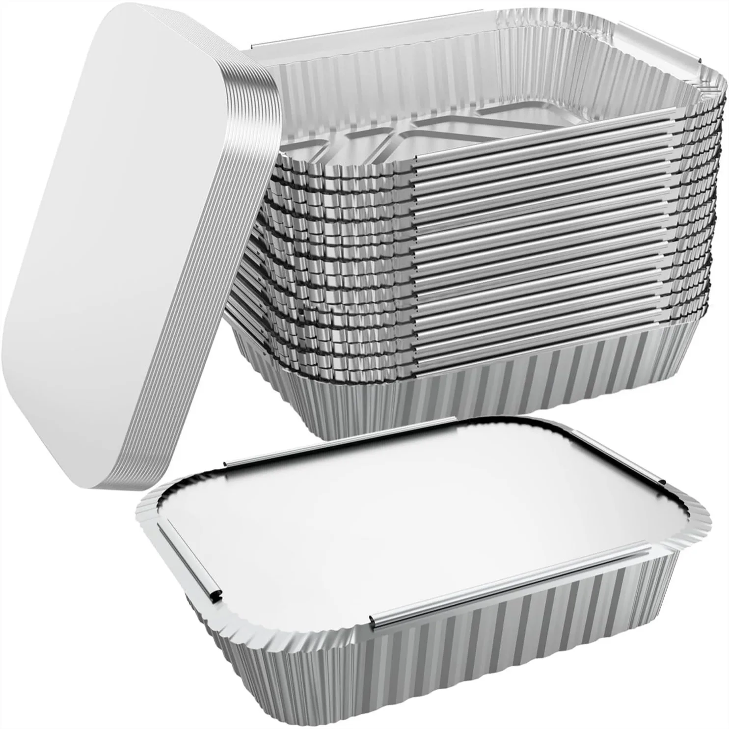 

Disposable Tin Foil Pans with Lids 100 Pack, 8.3x6.2 Inch 2.25LB Aluminum Pans for Baking, Catering, Take Out, Freezer & Oven