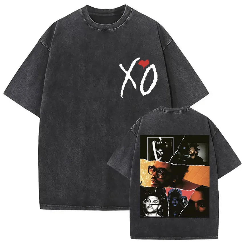 

Винтажная футболка с рисунком Washed The Weeknd XO Pop Music Album, мужская футболка в стиле хип-хоп, готическая модная хлопковая футболка с коротким рукавом, уличная одежда