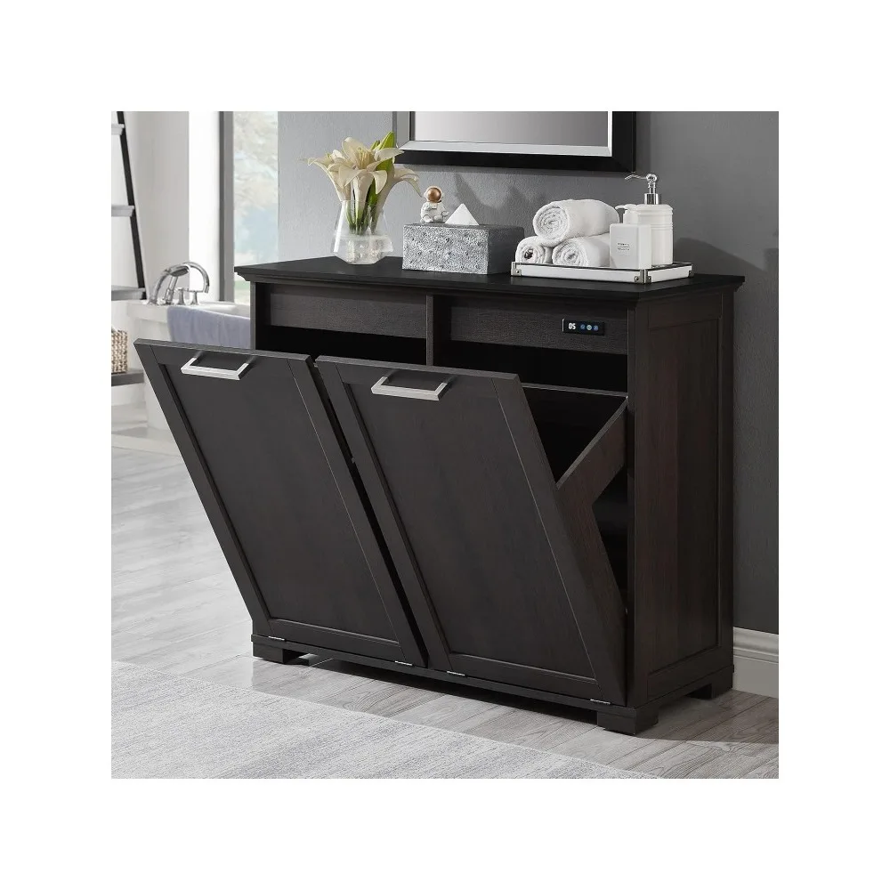 

Double Tilt Out Trash Cabinet, Wooden Kitchen Garbage Can Free Standing Holder